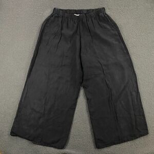 Bryn Walker Linen Wide Leg Pants Womens XL Elastic Waist Pull On Lagenlook Black